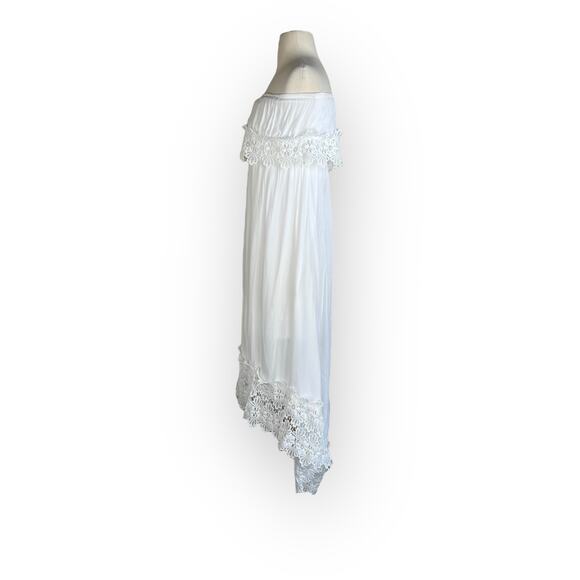 Solitaire Swim Boho Dress Cover-Up - White Strapless Hi-Lo Hem with Lace Ruffle - Picture 4 of 5